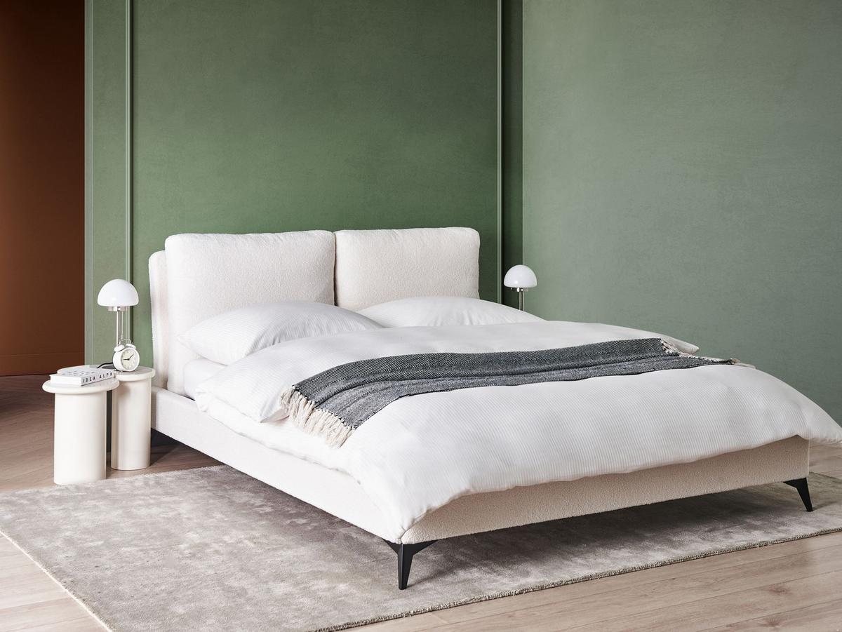 POLSTERBETT mit Lattenrost 160x200 cm Weiß Melle - Creme, Textil (160/200cm) - Beliani