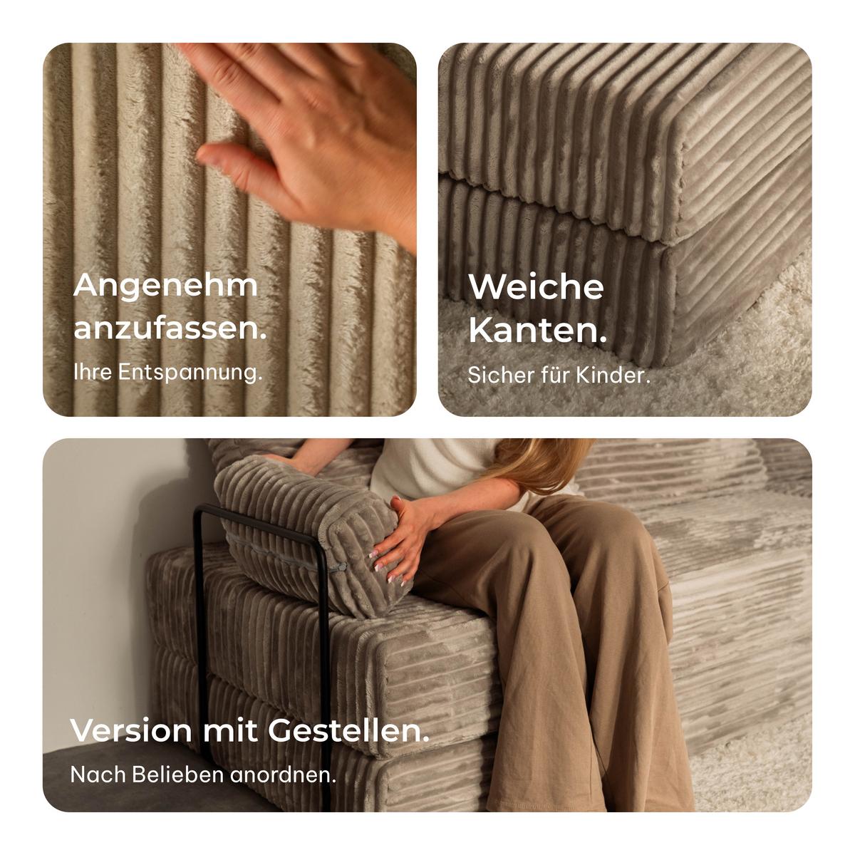 ECKSOFA ANKO modulares Boneless Sofa mit Schlaffunktion Hellgrau Kordstoff - Hellgrau, Textil (270/160cm) - MASSENO