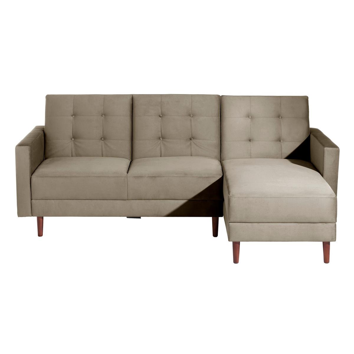 FUNKTIONSSOFA mit Hocker Katunia Samtvelours sahara - Sahara, Kunststoff (222/92/144cm) - 58aufmkessel