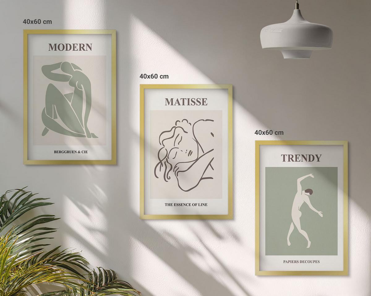 BILDER SET 3er Set - 40x60 cm Goldrahmen - Stilvolle minimalistische Charaktere - Goldfarben, Kunststoff (40/60cm) - TULUP