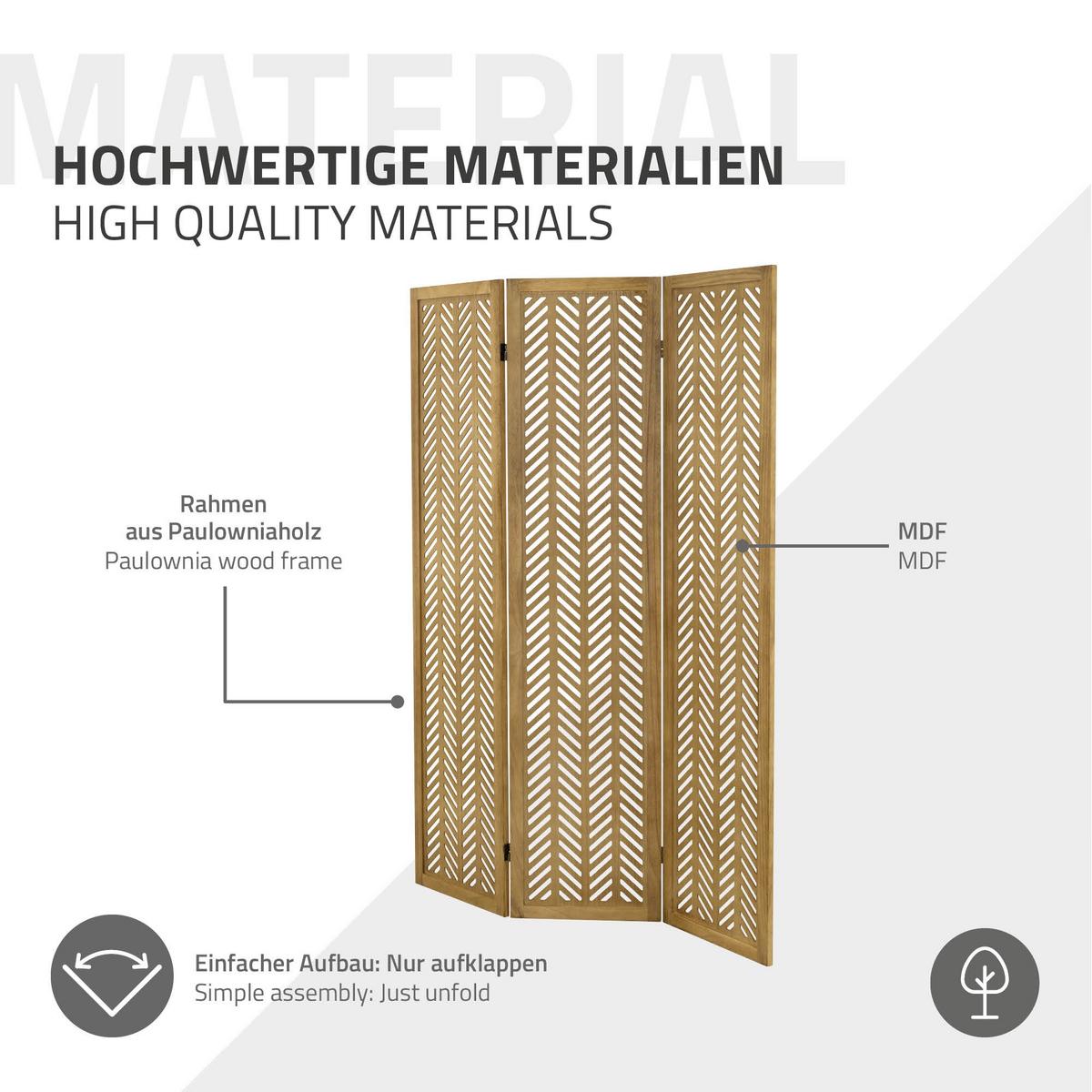 PARAVENT 3 teilig Kobe 170x121 cm Natur aus Holz - Braun, Holz (121/170/2cm) - ML-DESIGN