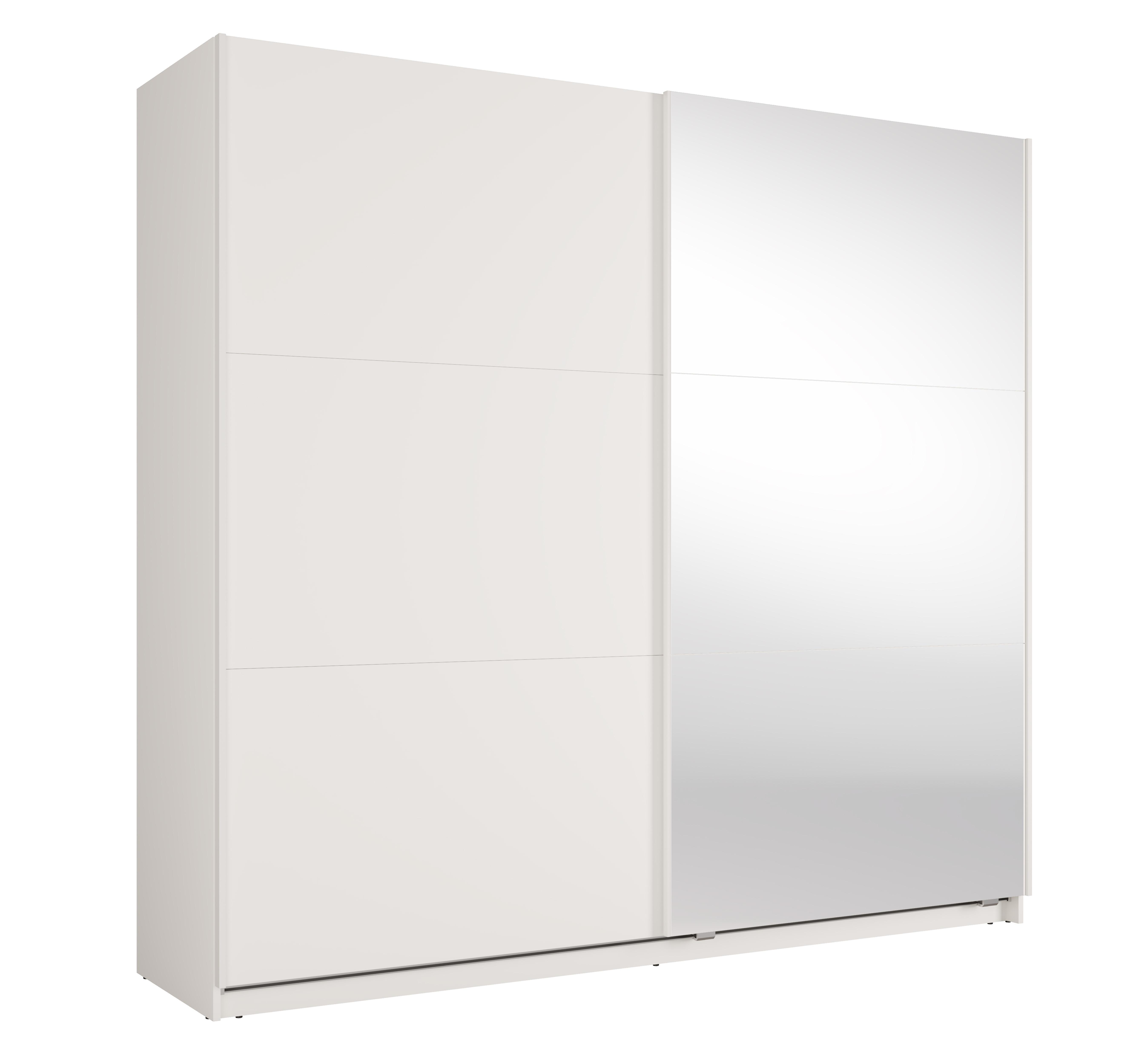 SCHWEBETÜRENSCHRANK Lunoria 221 cm Weiß mit Spiegel - 221/207/60 cm - Weiß, Holz/Holzwerkstoff (221/207/60cm) - AX Living