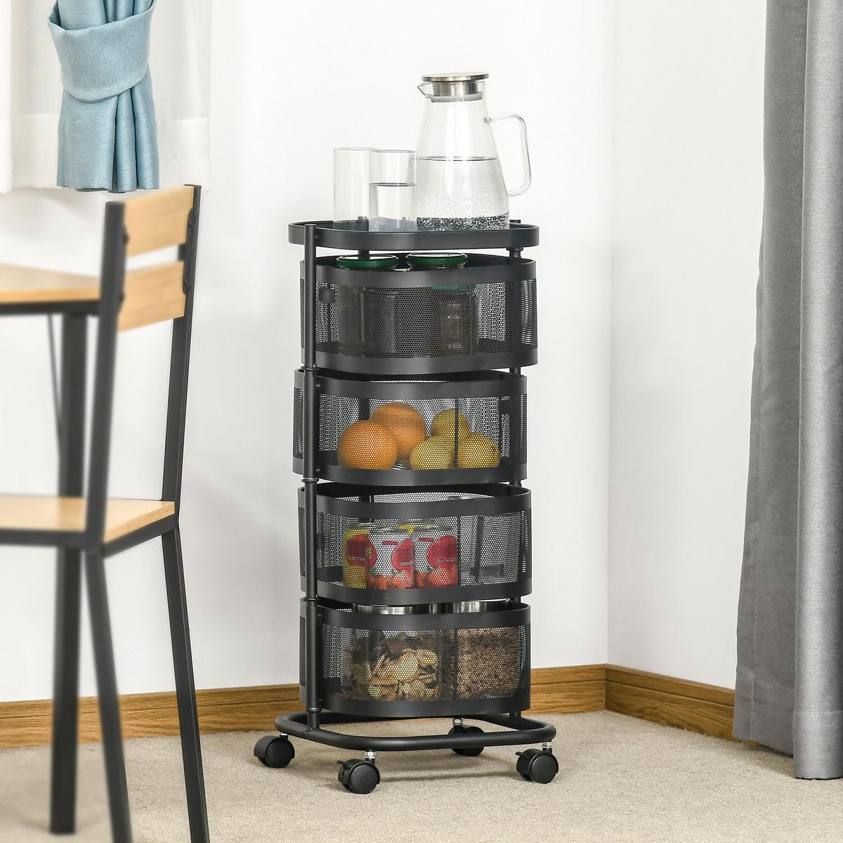 SERVIERWAGEN Stahl Schwarz - Schwarz, Metall (33/77/33cm) - HOMCOM
