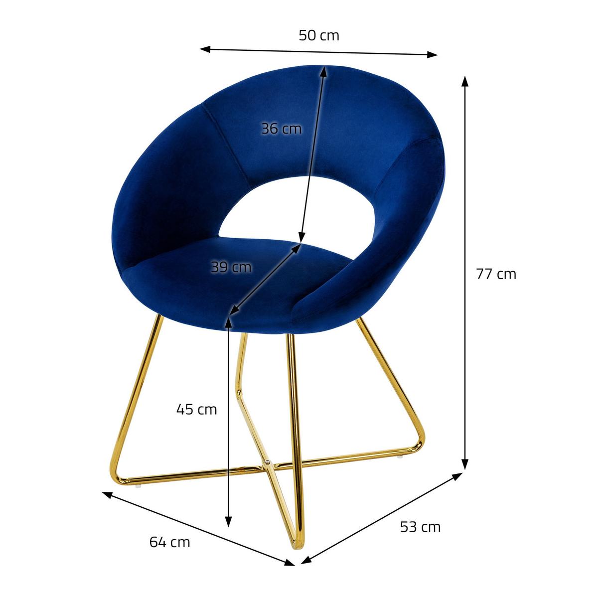 ESSZIMMERSTÜHLE 2er Set Blau Samt - Blau/Goldfarben, Metall (53/77/64cm) - ML-DESIGN