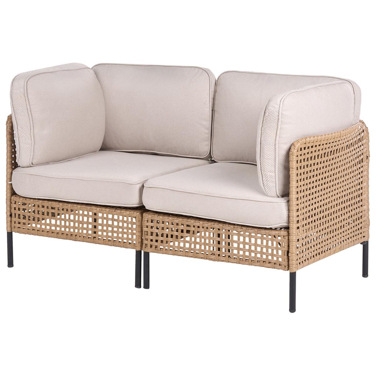 GARTENSOFA 2-Sitzer Polyrattan Hellbeige Omegana - Beige/Schwarz, Kunststoff (140/80/68cm) - Beliani