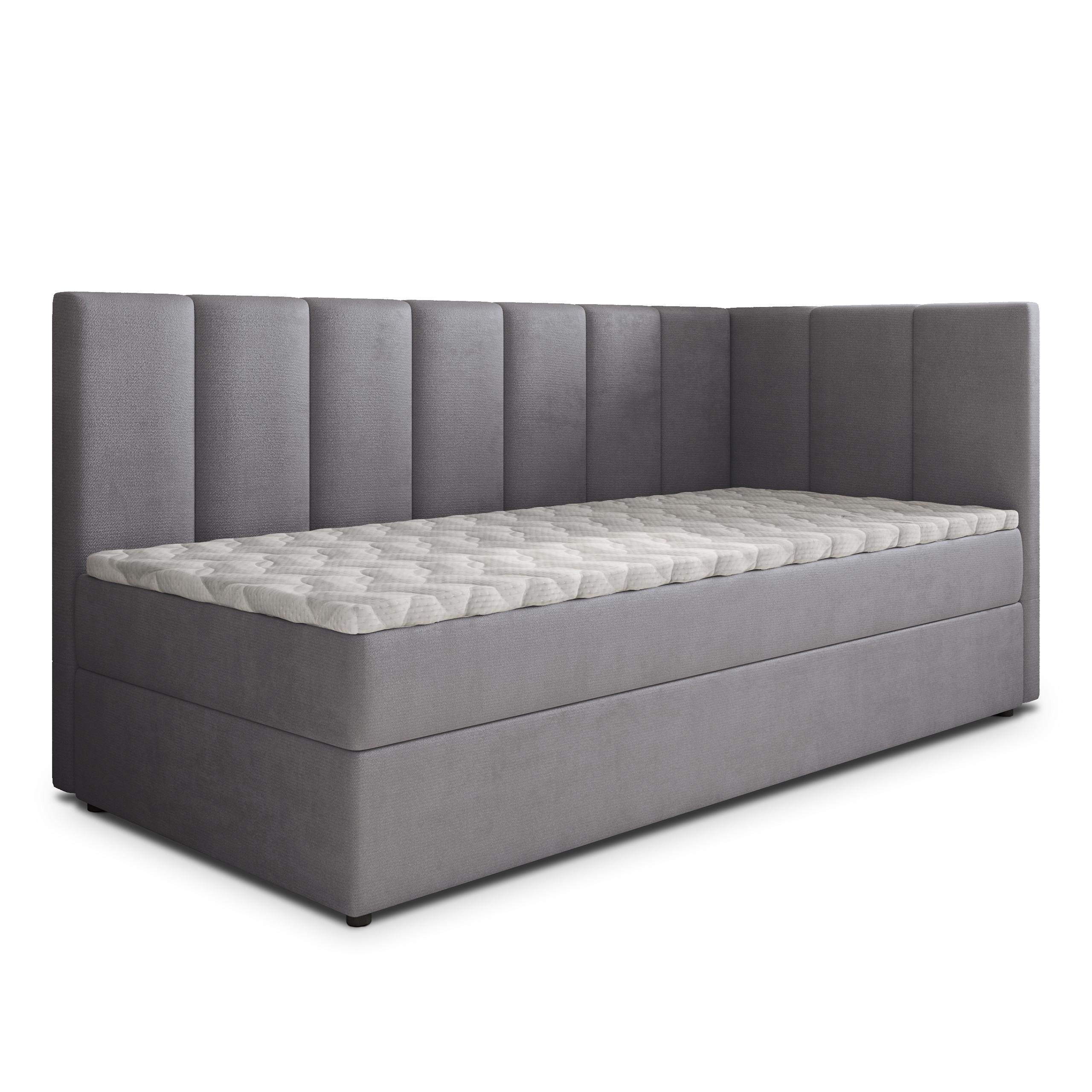 BOXBETT BEVE 90x200 cm mit Matratze und Topper, H2+H3 - Grau - Grau, Holz (90/200cm) - MASSENO
