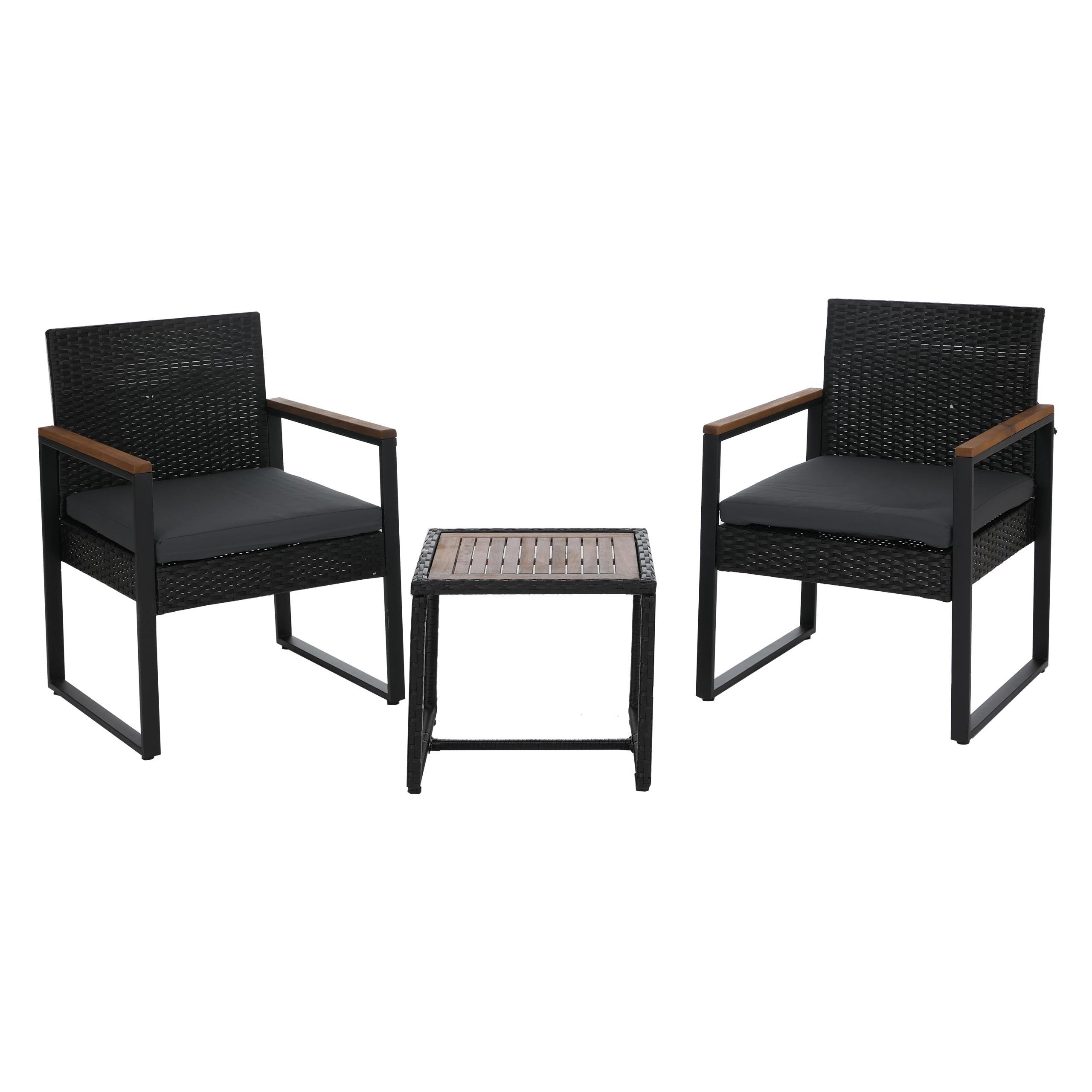 POLY-RATTAN GARNITUR Schwarz - Schwarz, Kunststoff - MCW