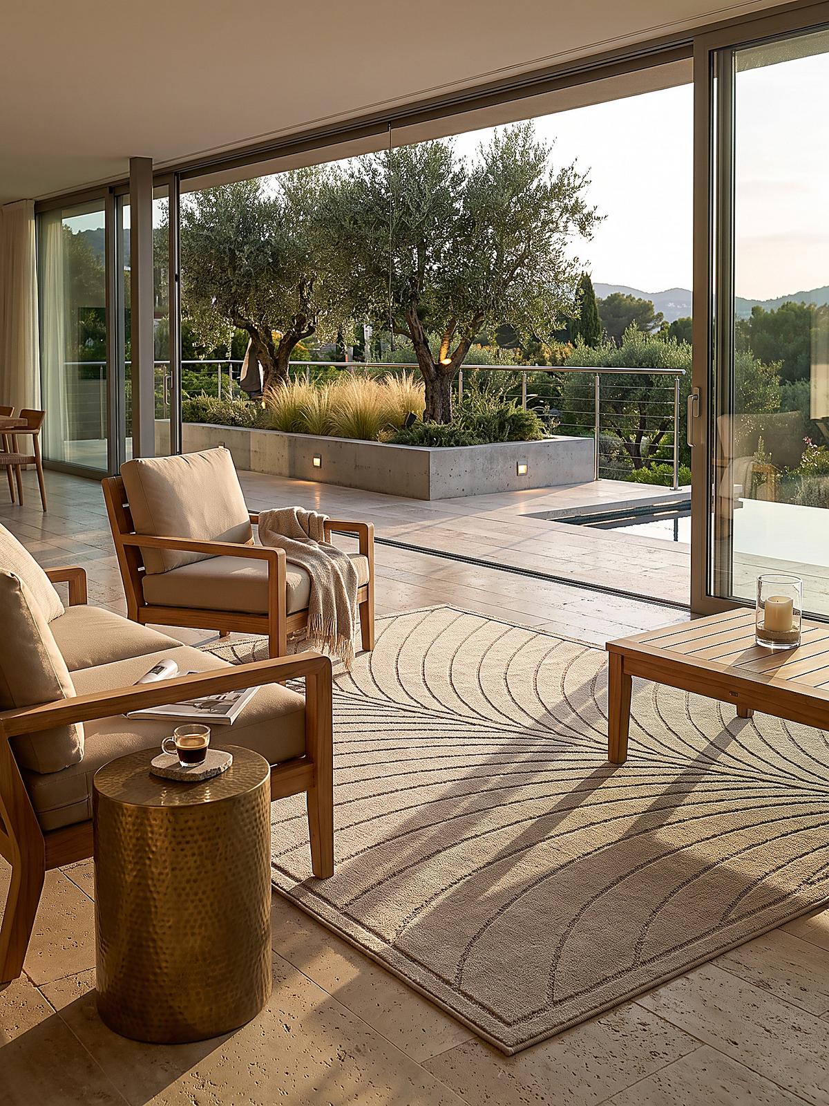 TEPPICH Outdoor, Fußbodenheizung-geeignet, mit Blattmotiv, aus Polypropylen, ENGADIN in Beige, 160 x 230 cm - Beige, Textil (160/230cm) - KADIMA DESIGN