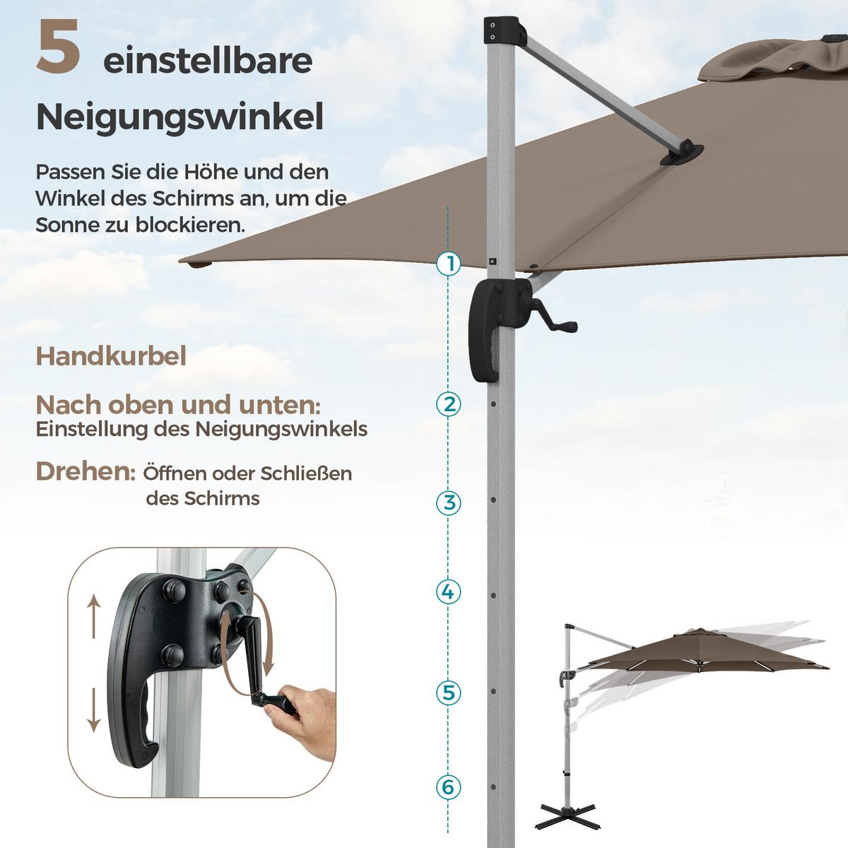 AMPELSCHIRM 339cm Braun - Braun, Textil (339/339cm) - COSTWAY