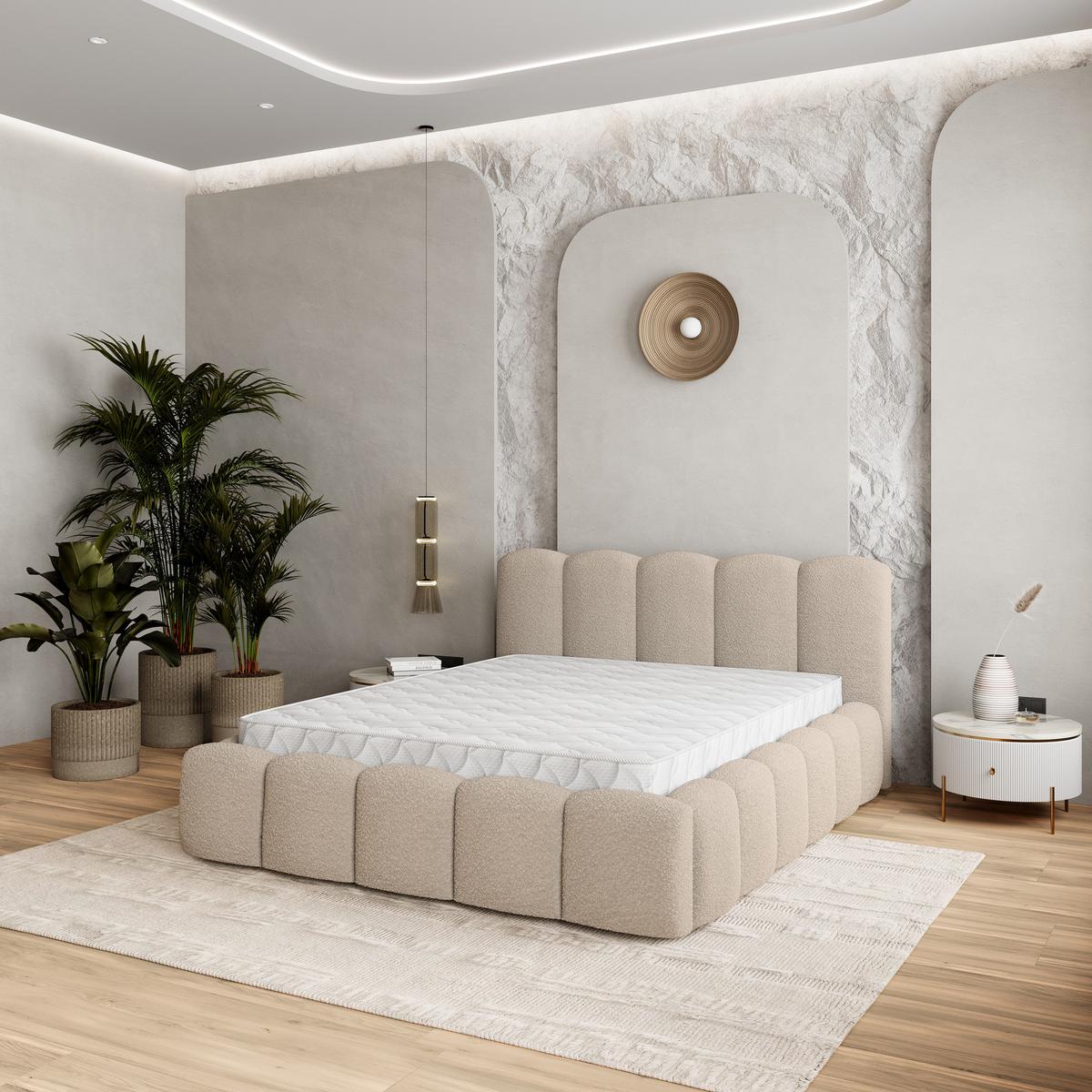 POLSTERBETT FALINA 140x200 cm mit Bettkästen - Beige - Beige, Holz (140/200cm) - MASSENO