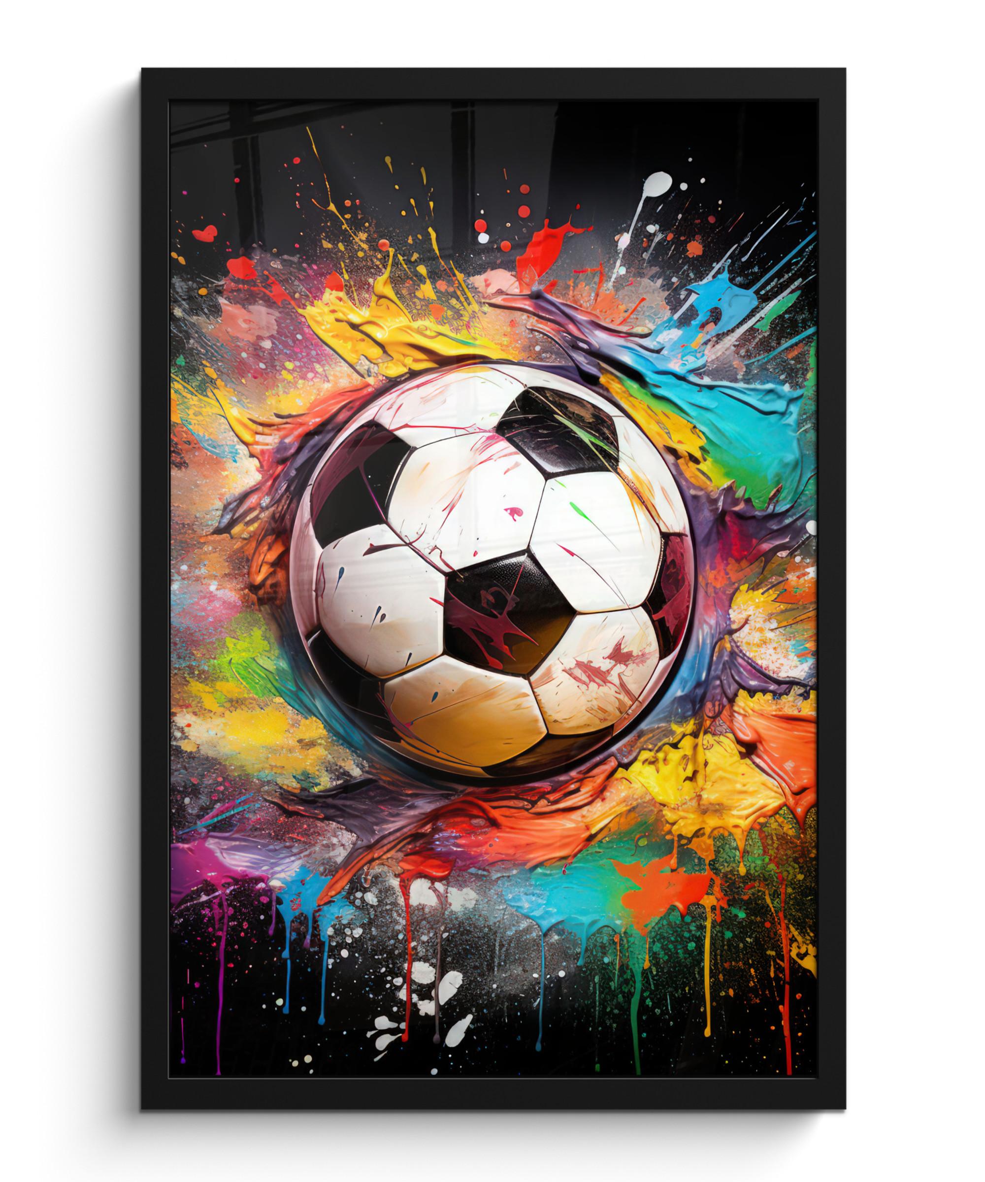 POSTER MIT RAHMEN Fußball - Farbe - Farben - Schwarz - Weiß Bilder mit Rahmen 40x60 cm - Weiß, Papier (40/60cm) - MuchoWow