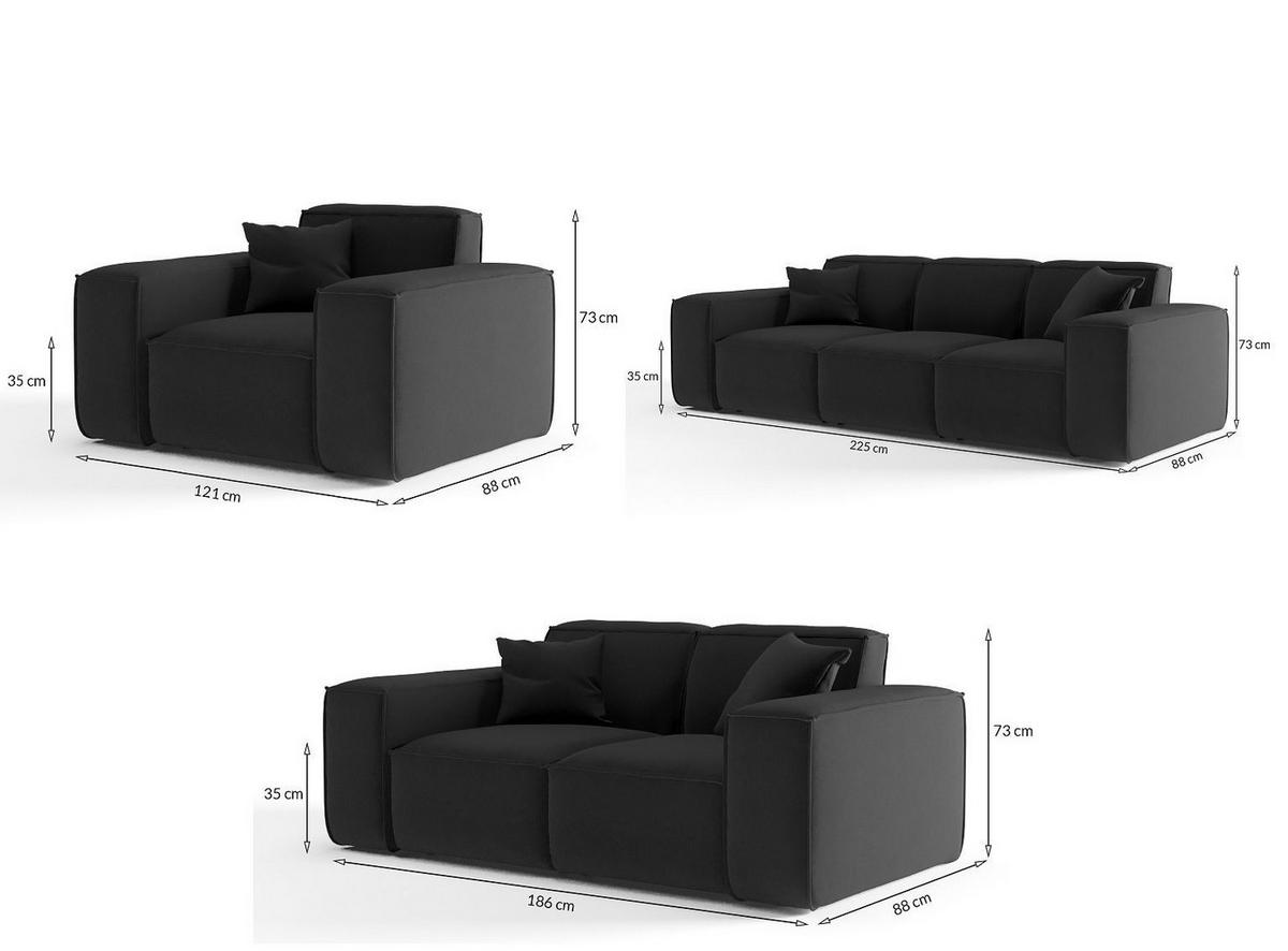 SOFASET Celes Premium 3-2-1 Stoff Scala - Hellgrau, Holzwerkstoff/Textil (225/73/88cm) - Fun Möbel