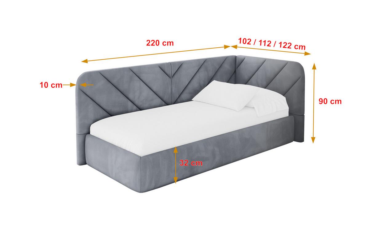 EINZELLBETT Jugendbett mit Bettkasten, Links - FIKY 100x200 Grau - Grau, Holzwerkstoff/Textil (100/200cm) - ALTDECOR