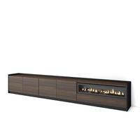 LOWBOARD, Dunkler Eiche und Schwarz, Elektrokamin, 310/37/50cm - Hellbraun, Holzwerkstoff (310/50/37cm) - Skraut Home
