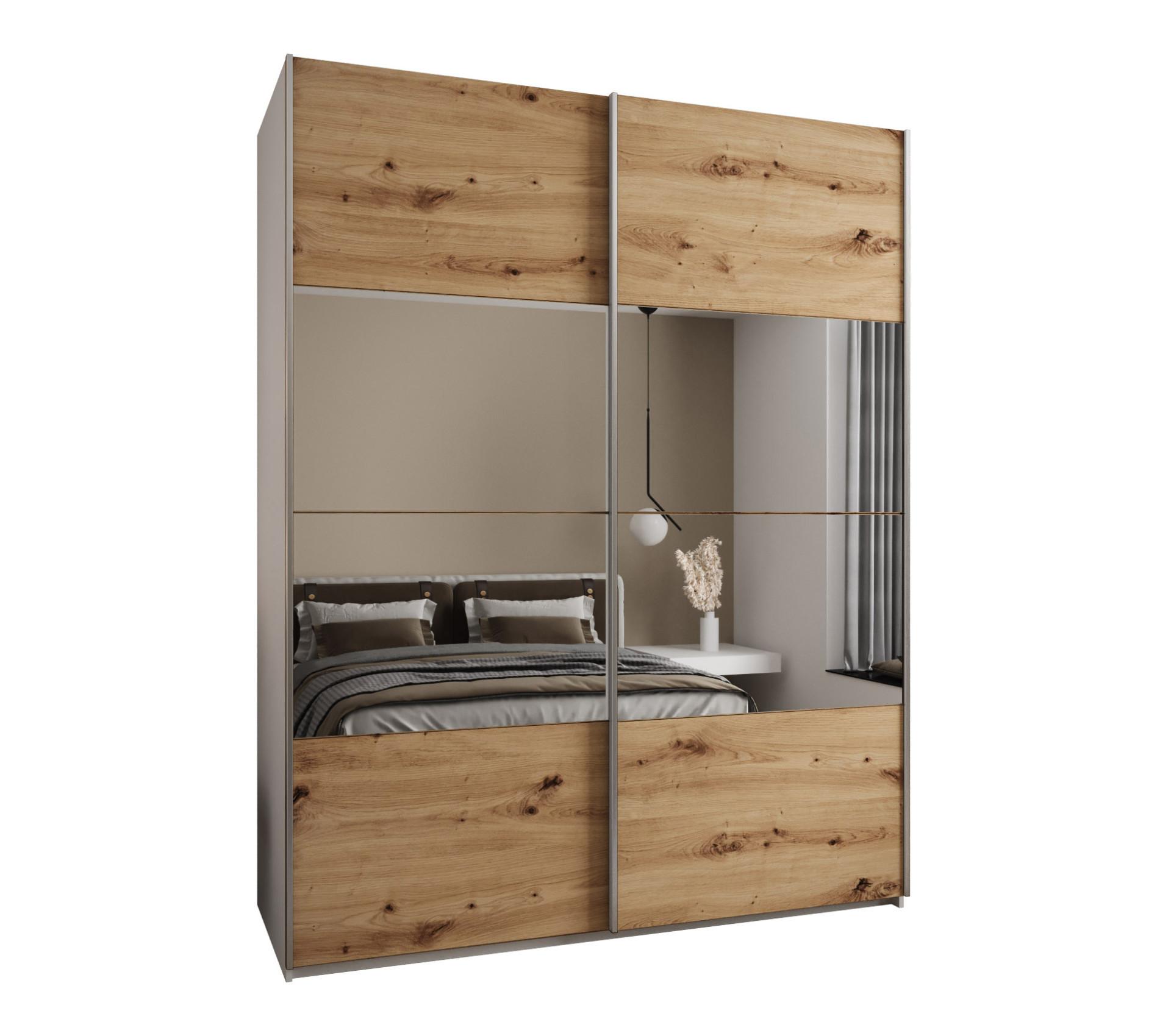 SCHWEBETÜRENSCHRANK 245,5/200/64 2-türig - Silberfarben/Eiche Artisan, Holz/Metall (200/245/64cm) - Abiks Möbel