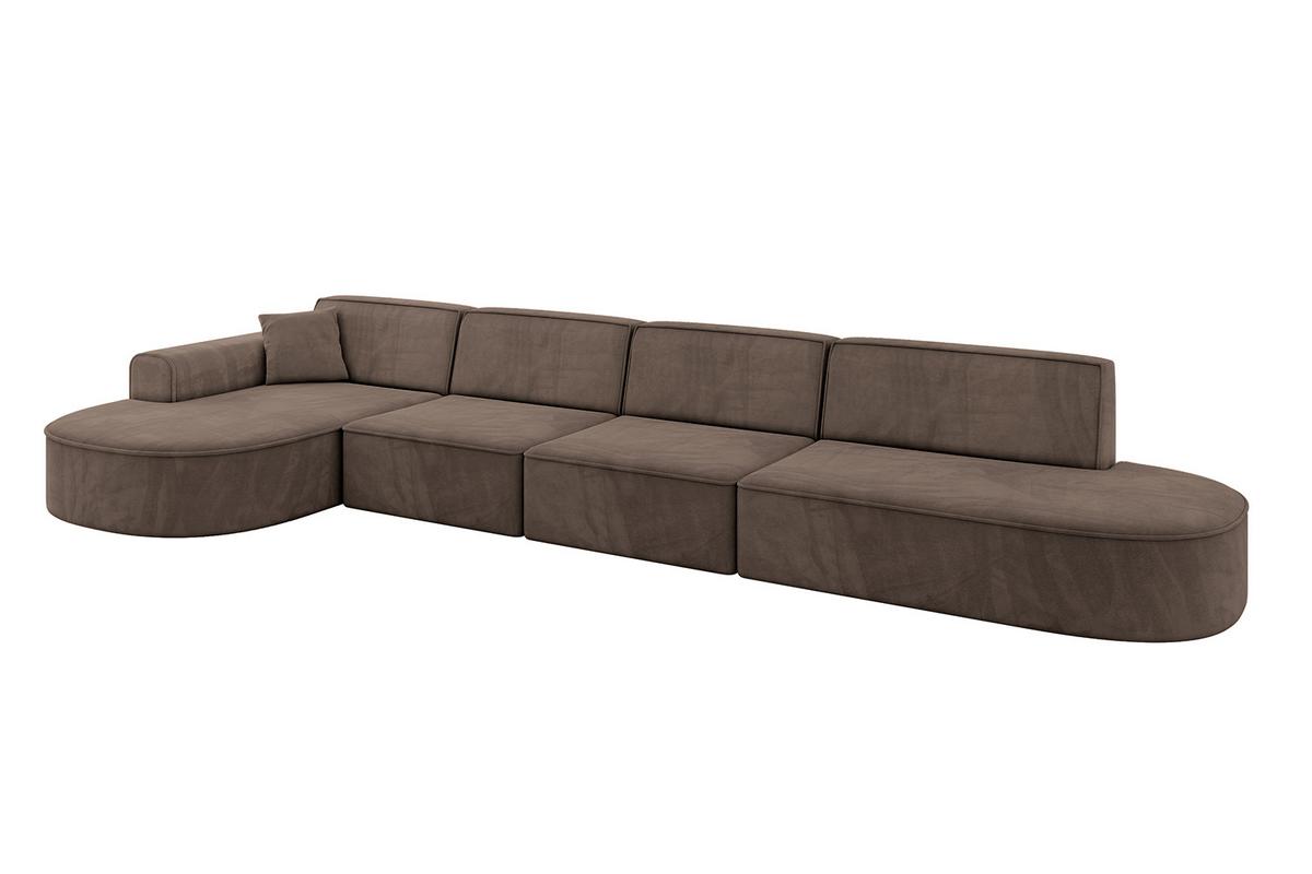 ECKSOFA Ottomane Links MARI-L3 - 413x171x79 cm Braun Velours - Schwarz/Braun, Holzwerkstoff/Kunststoff (413/171cm) - ALTDECOR