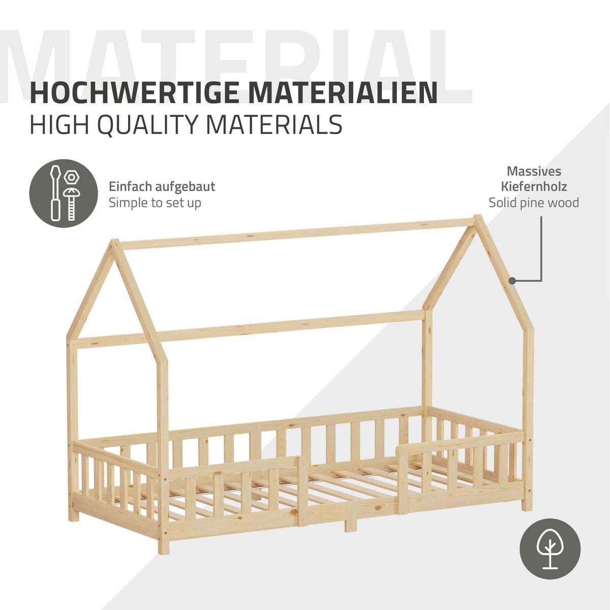 KINDERBETT 90x200 cm mit Rausfallschutz Natur aus Kiefernholz - Naturfarben, Holz (90/200cm) - ML-DESIGN