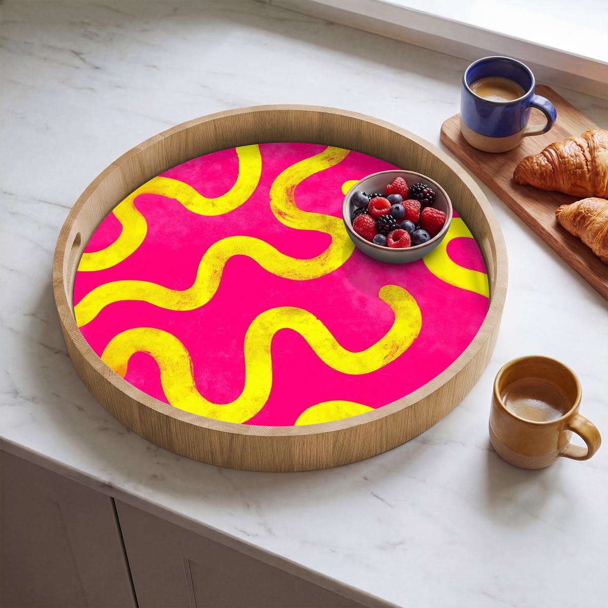 TABLETT Linie - Gelb - Abstrakt 50x50 cm - Pink, Holz (50/5/5cm) - OnlyWow