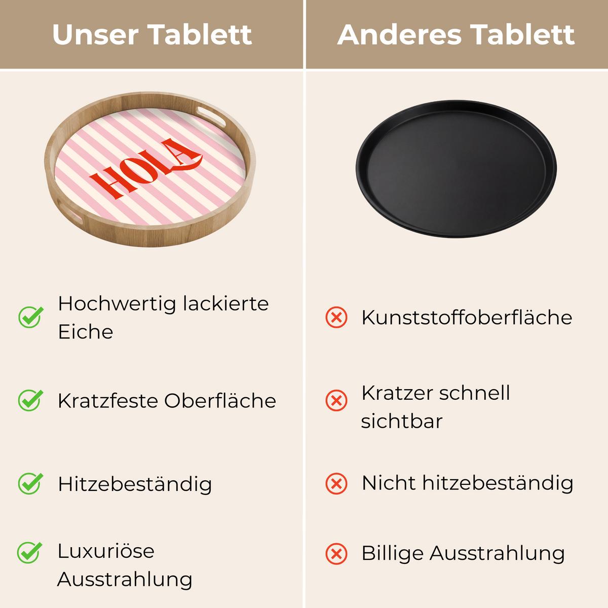 TABLETT Hola - Zitat - Streifen - Pastell - Rosa - Rot - Weiß 50x50 cm - Rosa, Holz (50/5/5cm) - OnlyWow