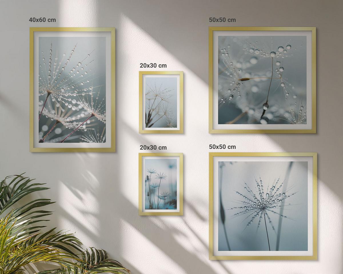 BILDER SET 5er Set - 50x50 cm & 20x30 cm & 40x60 cm Goldrahmen - Tautropfen auf Löwenzahn - Goldfarben, Kunststoff (40/60cm) - TULUP