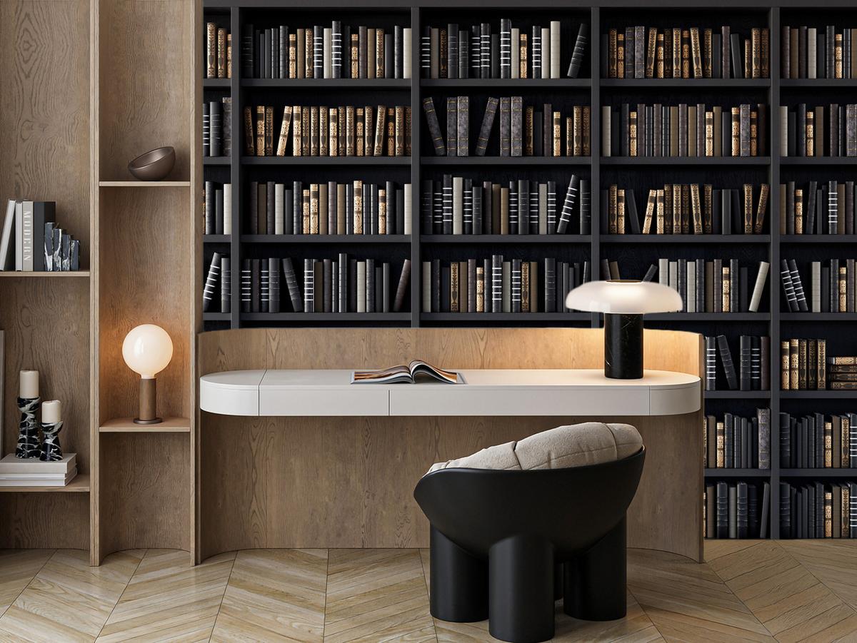 FOTOTAPETE für Büro Bücherregale Bibliothek Literatur 200x140 - Beige/Creme, Papier (200/140cm) - Muralo