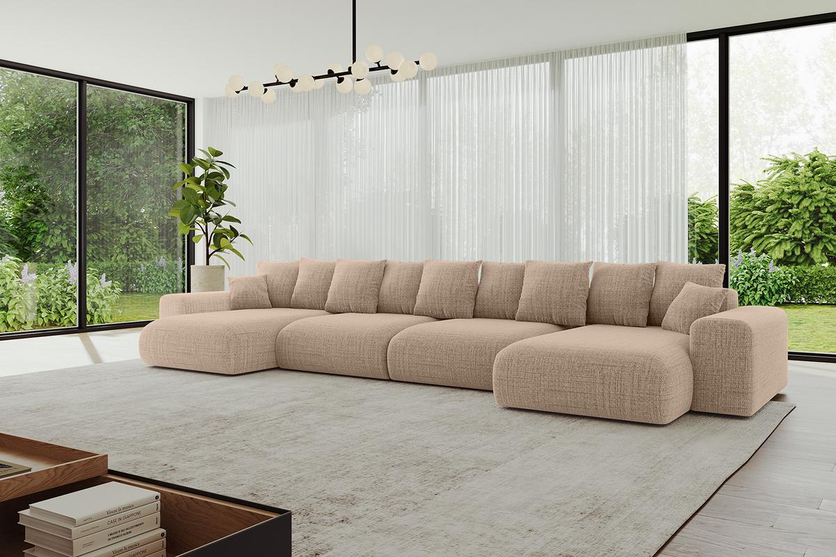 WOHNLANDSCHAFT mit Schlaffunktion ESKAR-U2-464x176x72cm Dunkelbeige - Sahara, Holzwerkstoff/Kunststoff (176/72/464cm) - ALTDECOR