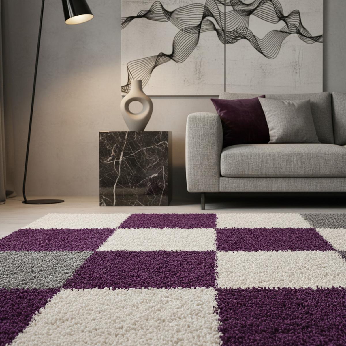 HOCHFLORTEPPICH RHEIN, kariert, Violett, 200 x 290 cm - Lila, Textil (290/200cm) - KADIMA DESIGN