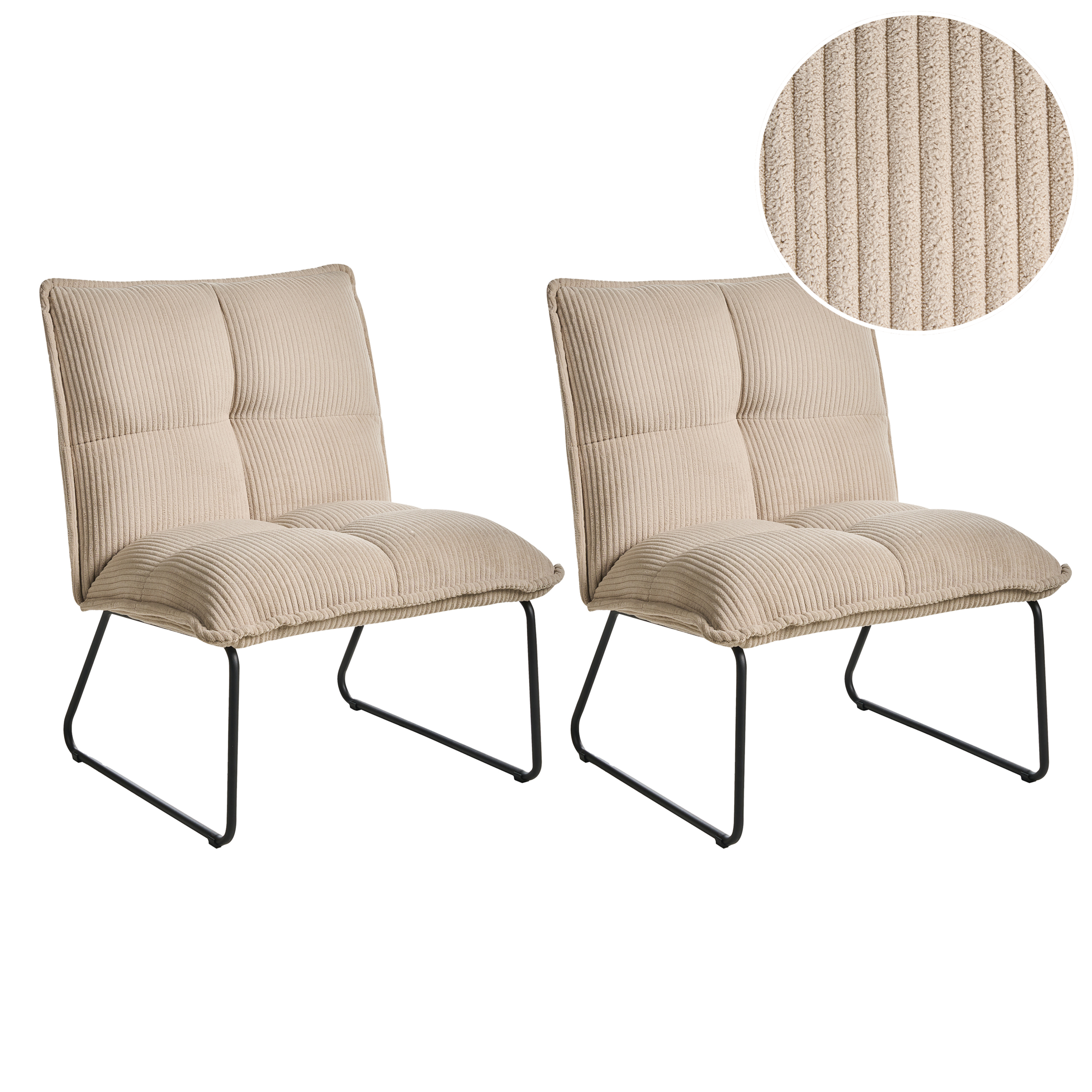 SESSEL 2er-Set Beige Bjasta - Beige/Schwarz, Textil (70/85/63cm) - Beliani