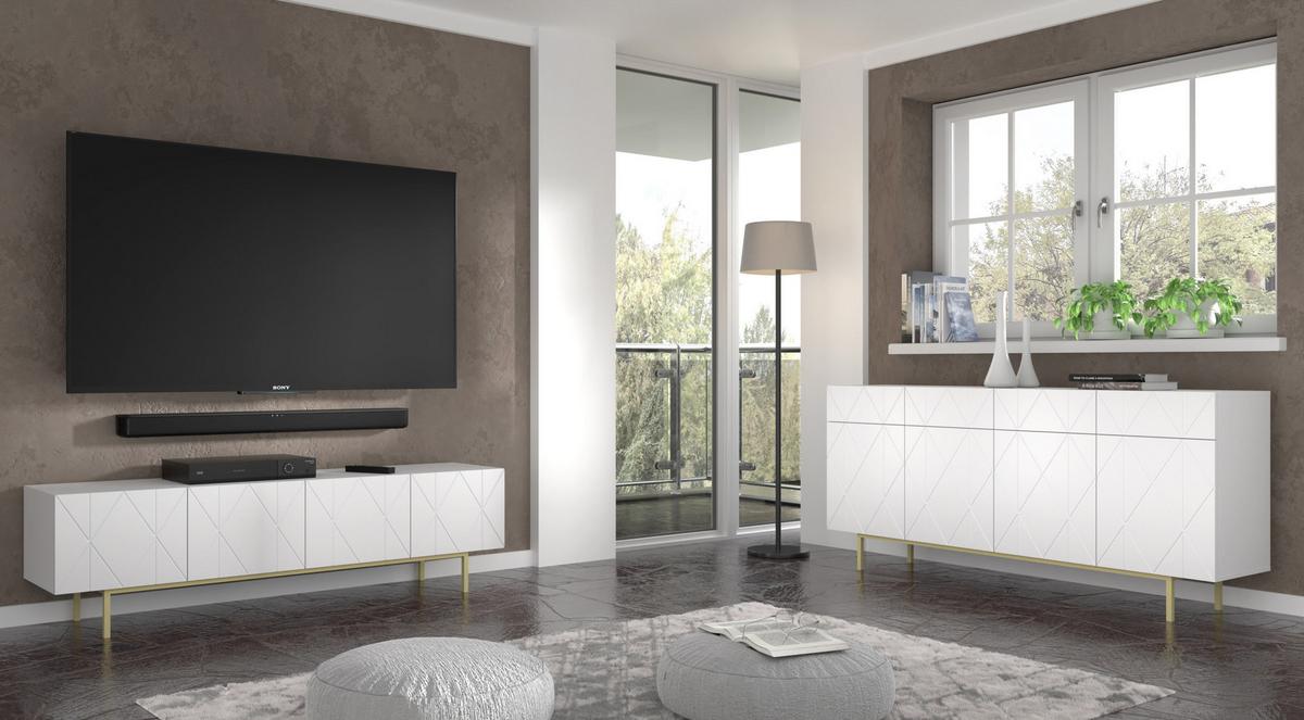 TV LOWBOARD Weiß 180/50,5/42 - Weiß, Holzwerkstoff (180/51/42cm) - RAUMHIRSCH FURNITURE
