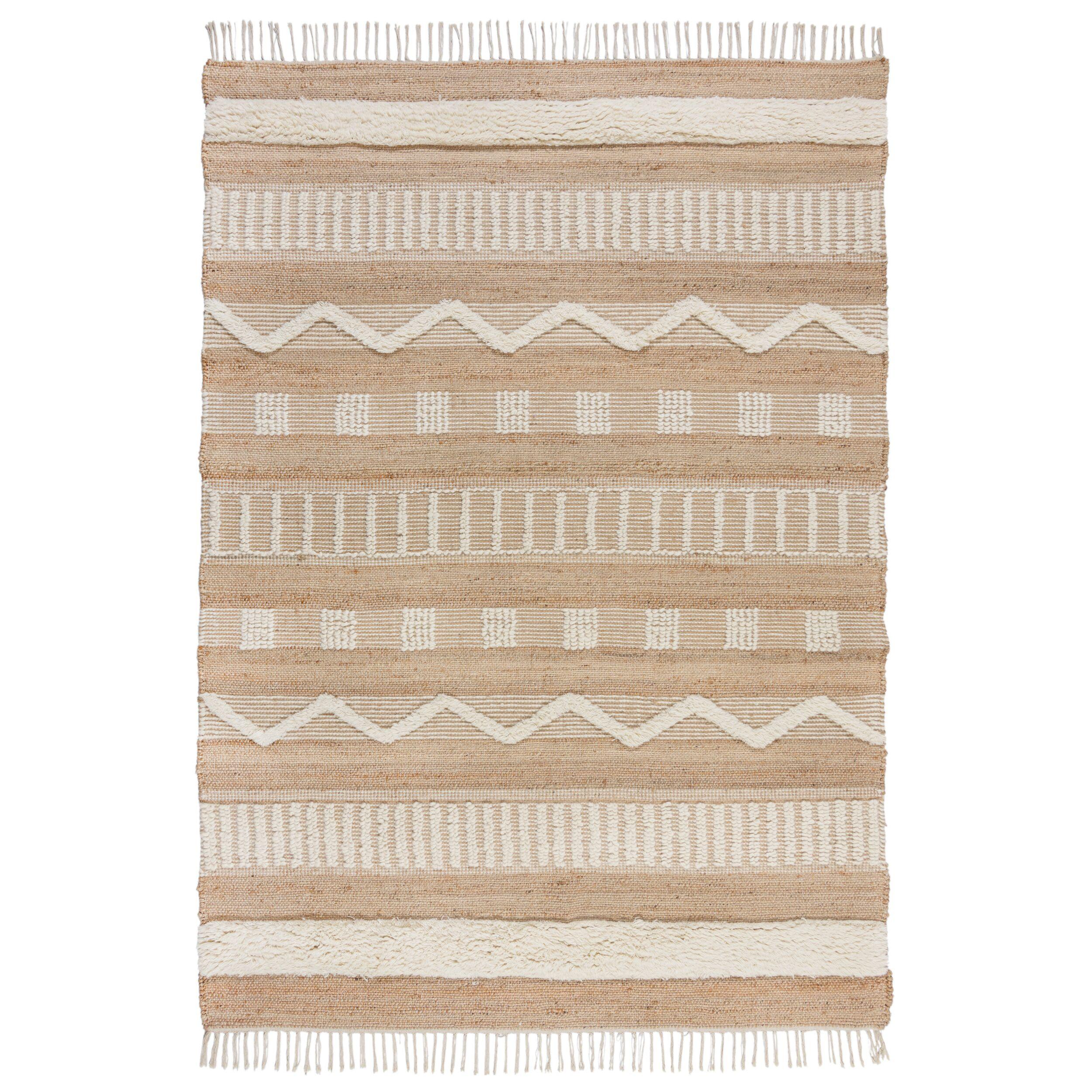 JUTETEPPICH handgewebt mit Fransen WHARFE, im Ethno-Stil, Natur-Weiß, 120 x 170 cm - Weiß, Textil (170/120cm) - KADIMA DESIGN