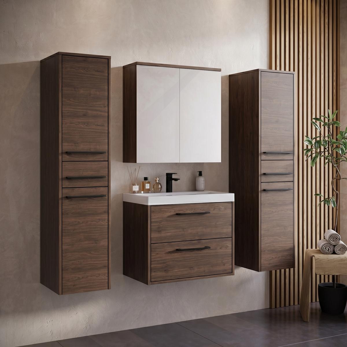 BADEZIMMERSCHRANK Florence mit 2 Türen Walnuss Braun - 30 x 35 x 130 cm - Eichefarben, Holz (30/130/35cm) - Badplaats