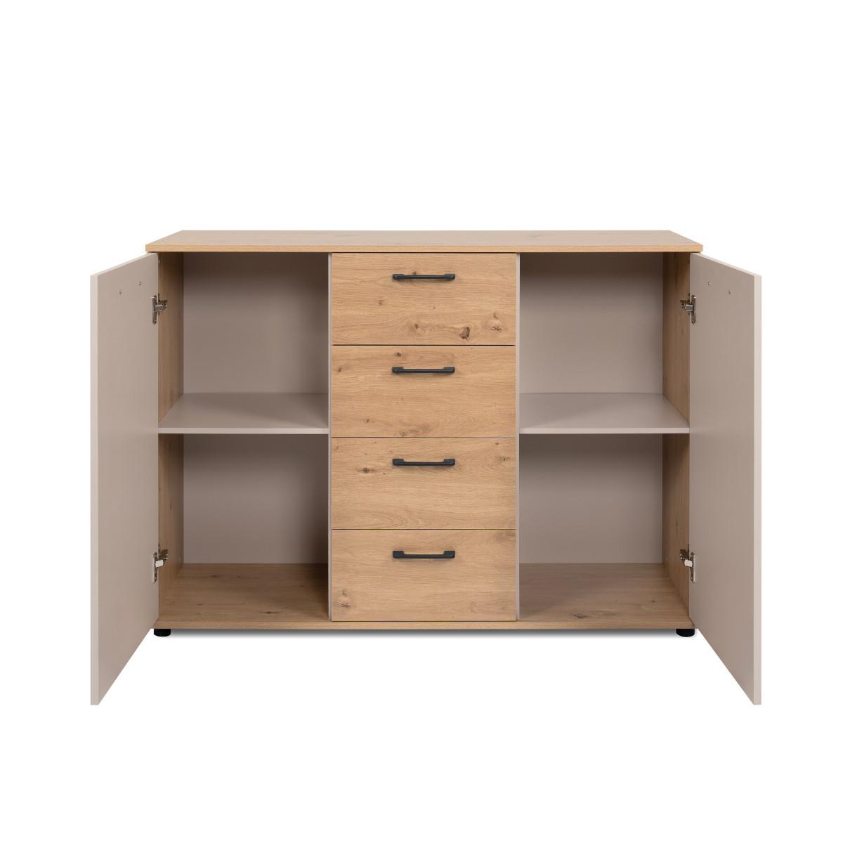 SIDEBOARD mit 2 Türen, 4 Schubladen, Eicheneffekt und Kaschmir 35/85,5/120 cm - Eschefarben, Holzwerkstoff (35/85.5/43.5cm) - Calicosy