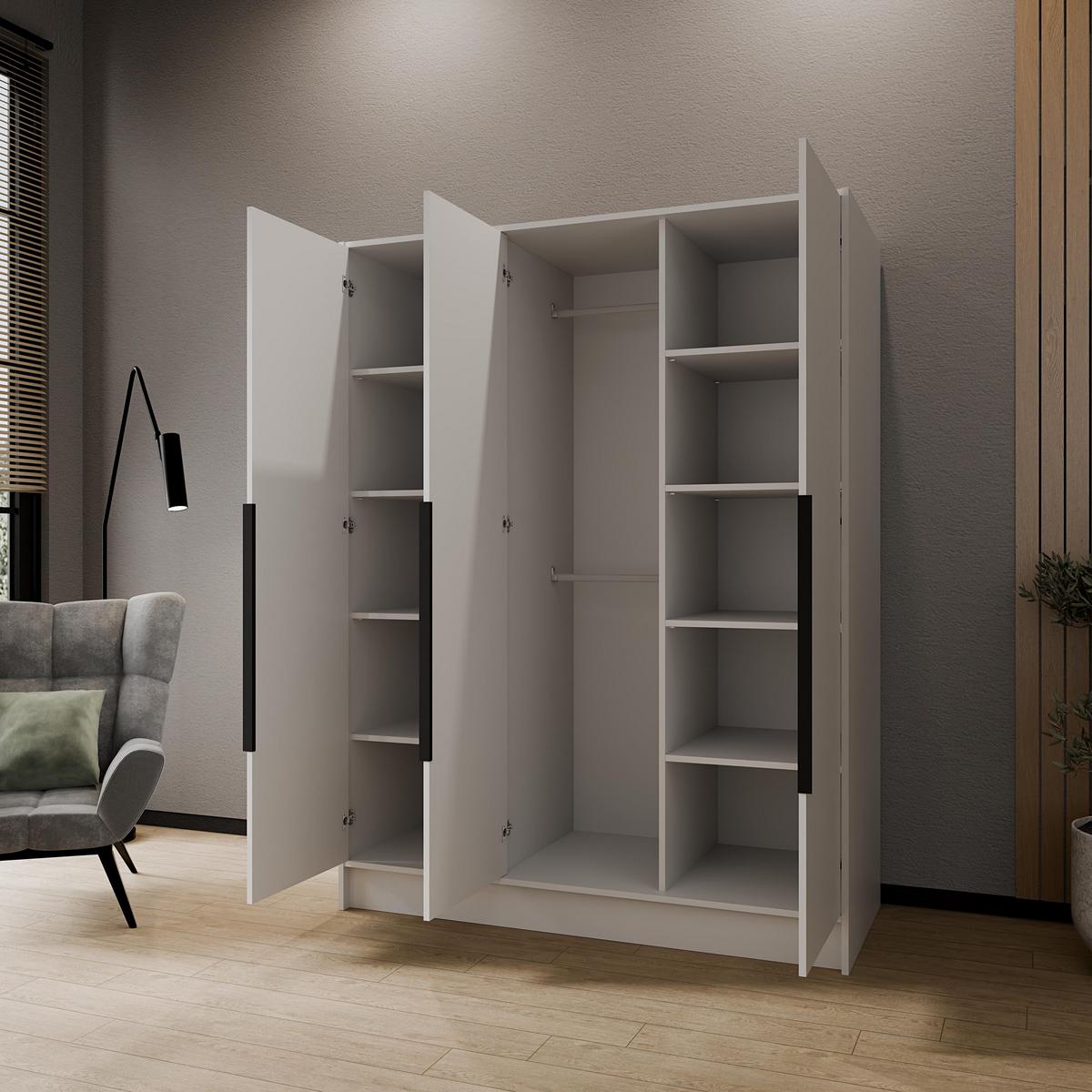 DREHTÜRENSCHRANK BERON 150/200/51 cm Modern Kleiderschrank 3-türig Weiß - Weiß, Holzwerkstoff (150/200/51cm) - MASSENO
