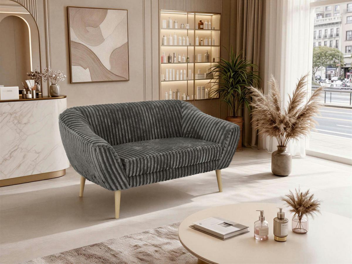 2-SITZER-SOFA PIRS - Grau Cord - Holzbeine - Buchefarben/Grau, Holzwerkstoff/Textil (140/75/74cm) - MKS