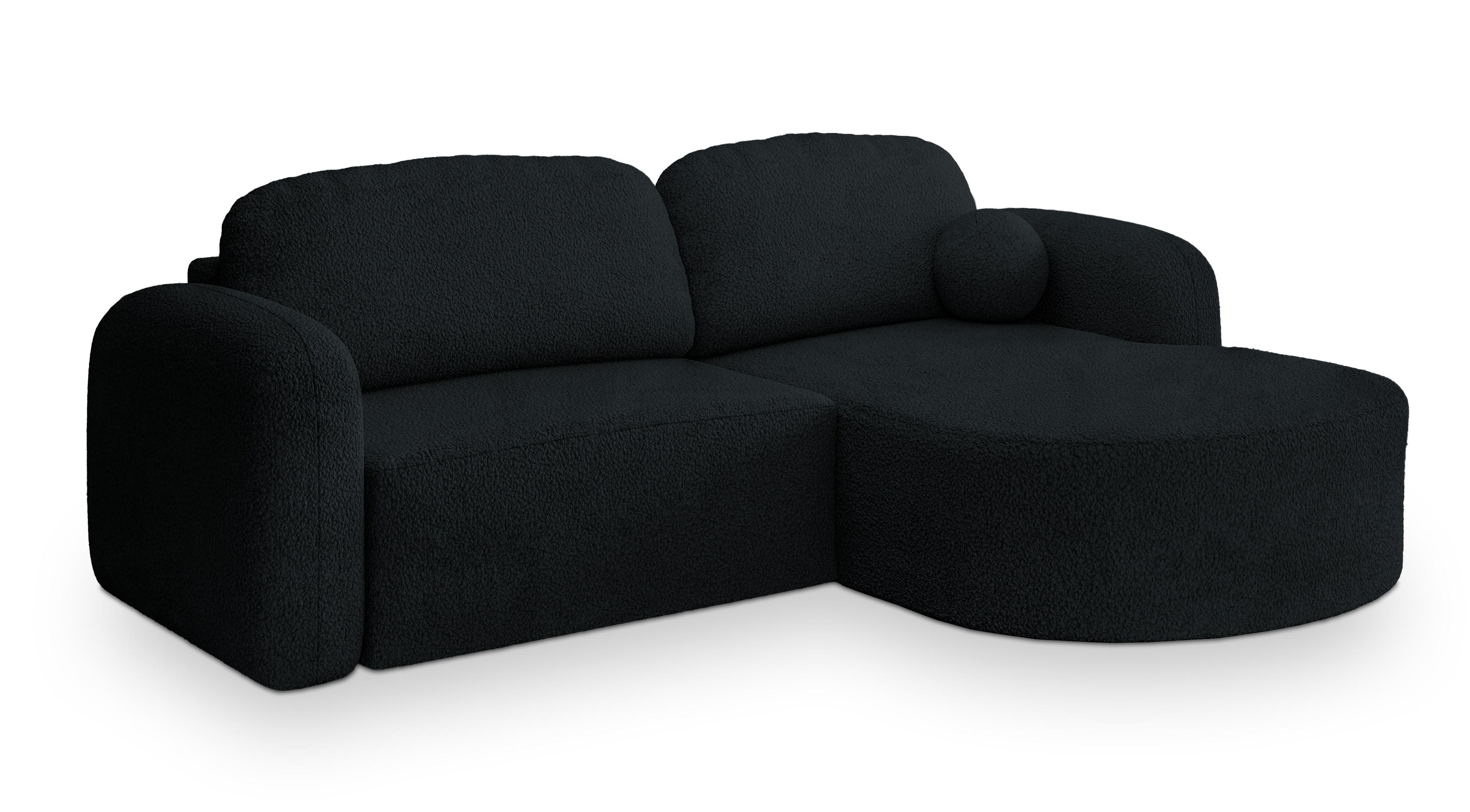 ECKSOFA AMILIA R-S Schwarz Boucle-Stoff mit Schlaffunktion - Schwarz, Holz (263/174cm) - MASSENO