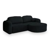ECKSOFA AMILIA R-S Schwarz Boucle-Stoff mit Schlaffunktion - Schwarz, Holz (263/174cm) - MASSENO