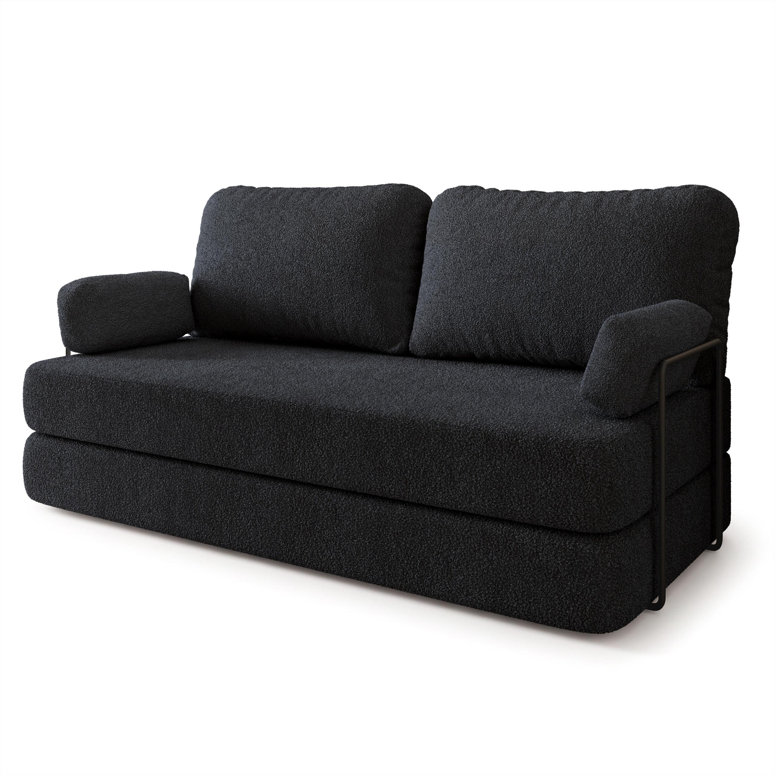 BETTSOFA NIKSI aus Schaumstoff Bucle-Stoff Schwarz Schlaffunktion - Schwarz, Textil (170/86/80cm) - MASSENO