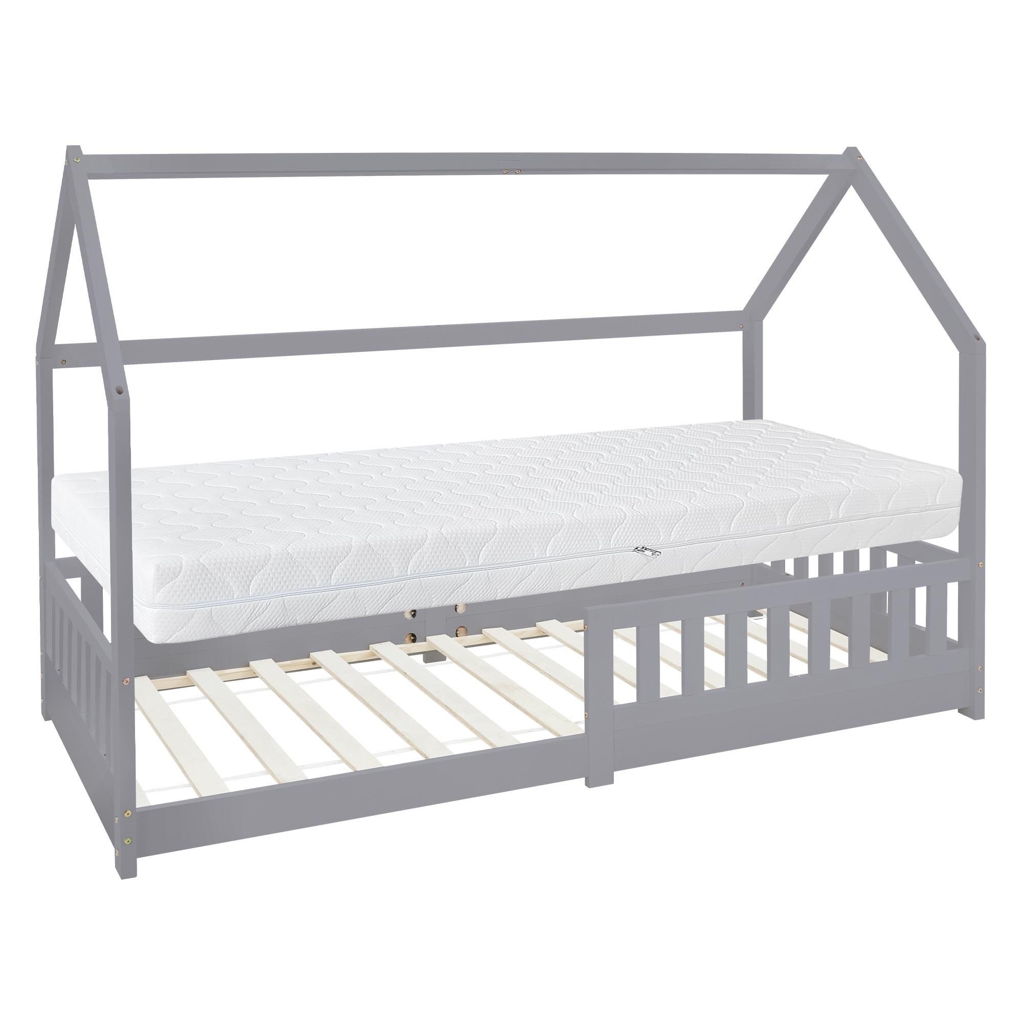 KINDERBETT mit Dach und Matratze 90x200 cm Hellgrau - Hellgrau, Holz (90/200cm) - ML-DESIGN