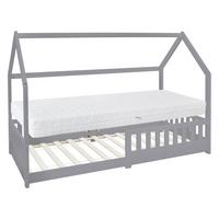KINDERBETT mit Dach und Matratze 90x200 cm Hellgrau - Hellgrau, Holz (90/200cm) - ML-DESIGN