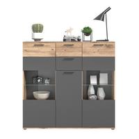 HIGHBOARD Eiche, grau 140 x 134 cm, Schrank mit Soft-Close, Wohn- und Esszimmermöbel - Eichefarben/Schwarz, Holzwerkstoff/Kunststoff (140/134/37cm) - Inn.Furn