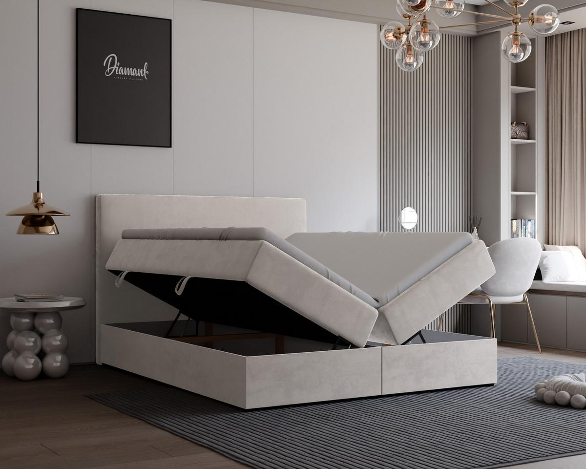 BOXBETT GIULIA 180/200 cm mit Matratze und Topper, Creme - Creme, Textil (180/200cm) - Idohome
