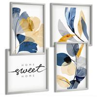 BILDER SET 4er Set - 50x50 cm & 40x60 cm Silberner Rahmen - Aquarell-Pflanzenmotive - Silberfarben, Kunststoff (50/50cm) - TULUP