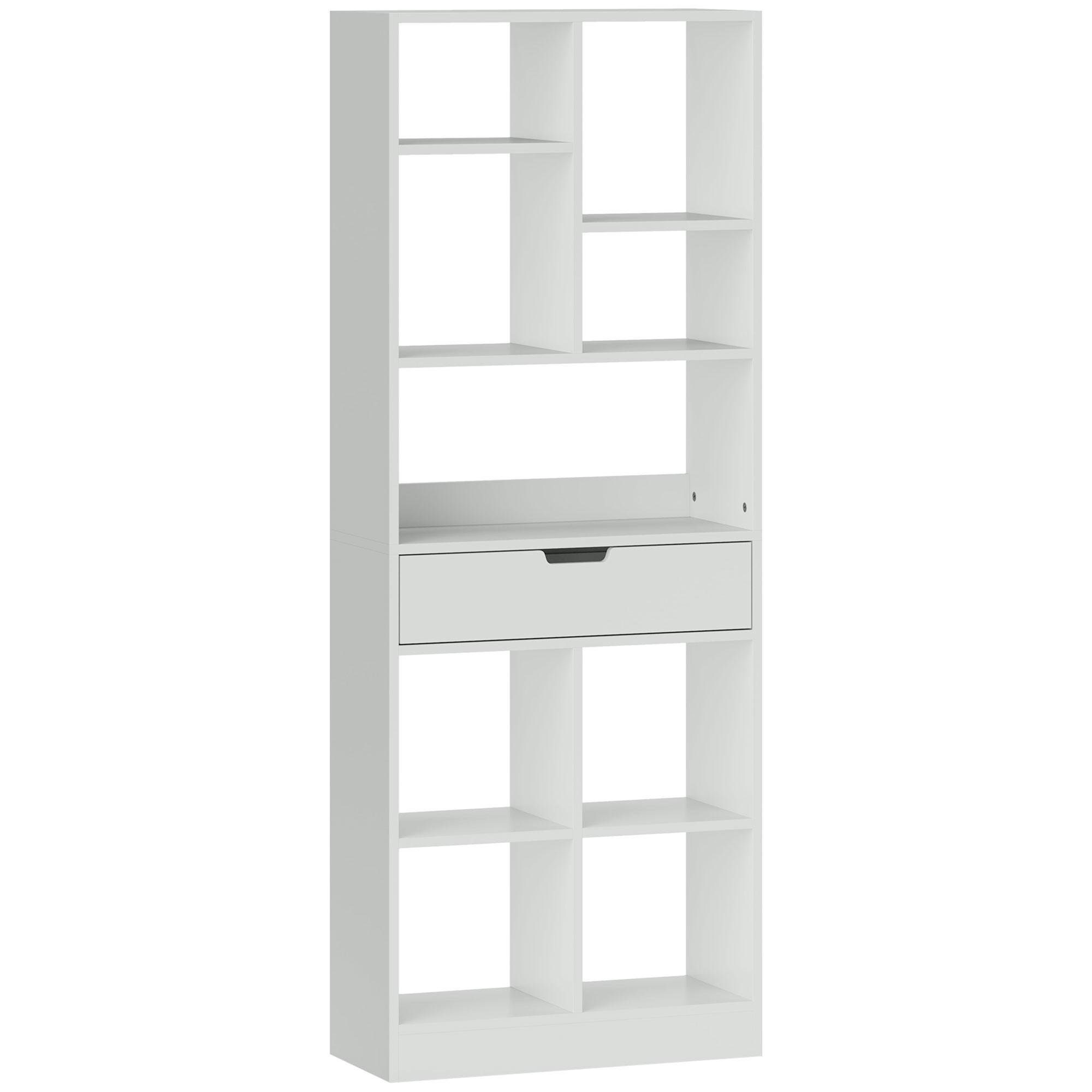 BÜCHERREGAL Standregal mit 9 Regalen, 1 Schublade, Aufbewahrungsregal Weiß - Weiß, Holz/Holzwerkstoff (26/158/60cm) - HOMCOM