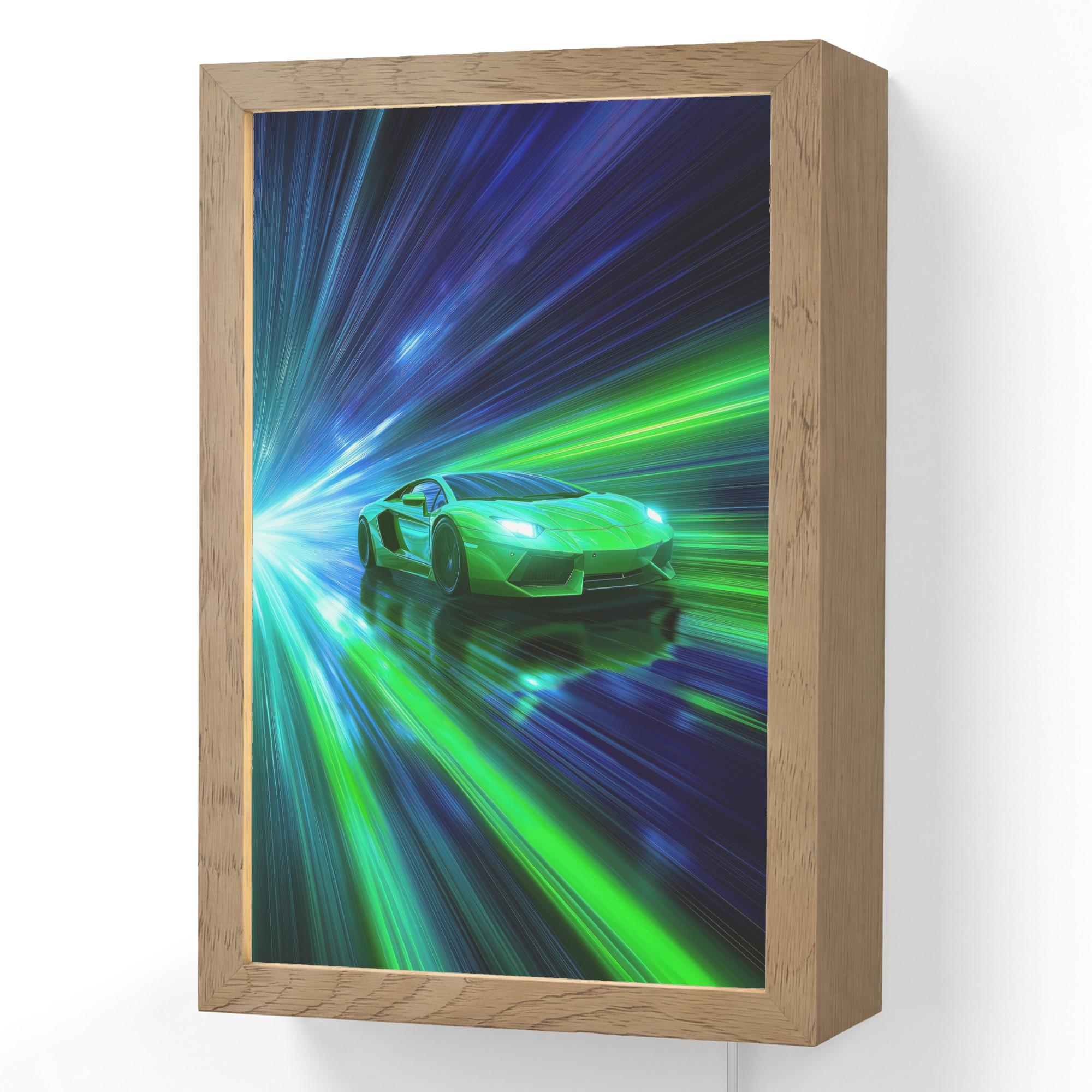 WANDLEUCHTE Geschwindigkeit - Leicht - Sportwagen - Grün 20x30 cm - Grün, Holzwerkstoff (20/30/8cm) - OnlyWow