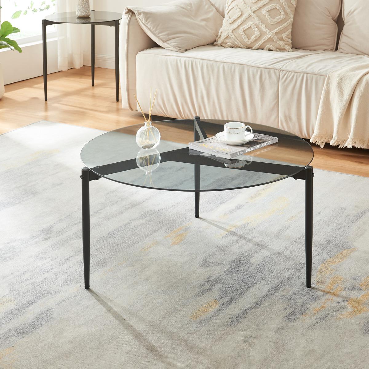 COUCHTISCH Ulökantaa 80/40 cm - Grau, Glas/Metall (40/40/80cm) - [en.casa]