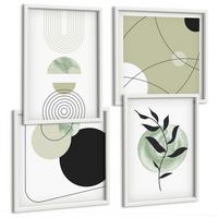 BILDER SET 4er Set - 50x50 cm & 40x60 cm Weißer Rahmen - Abstrakte Pflanzenmotive - Weiß, Kunststoff (50/50cm) - TULUP