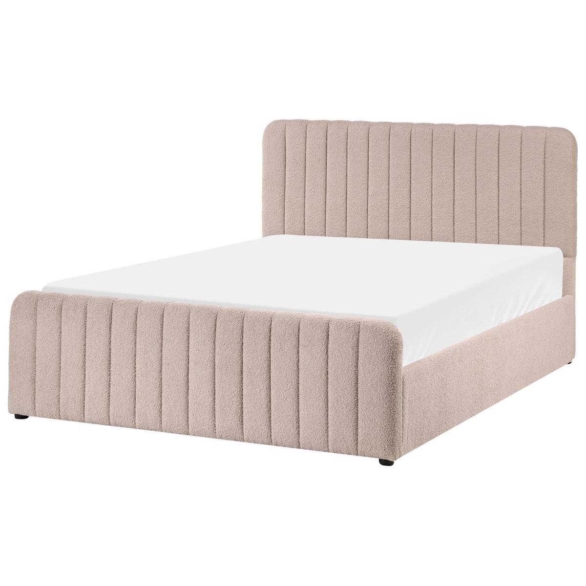 BETT mit Stauraum 140/200 Bouclé Beige Lunan - Beige/Schwarz, Textil (140/200cm) - Beliani