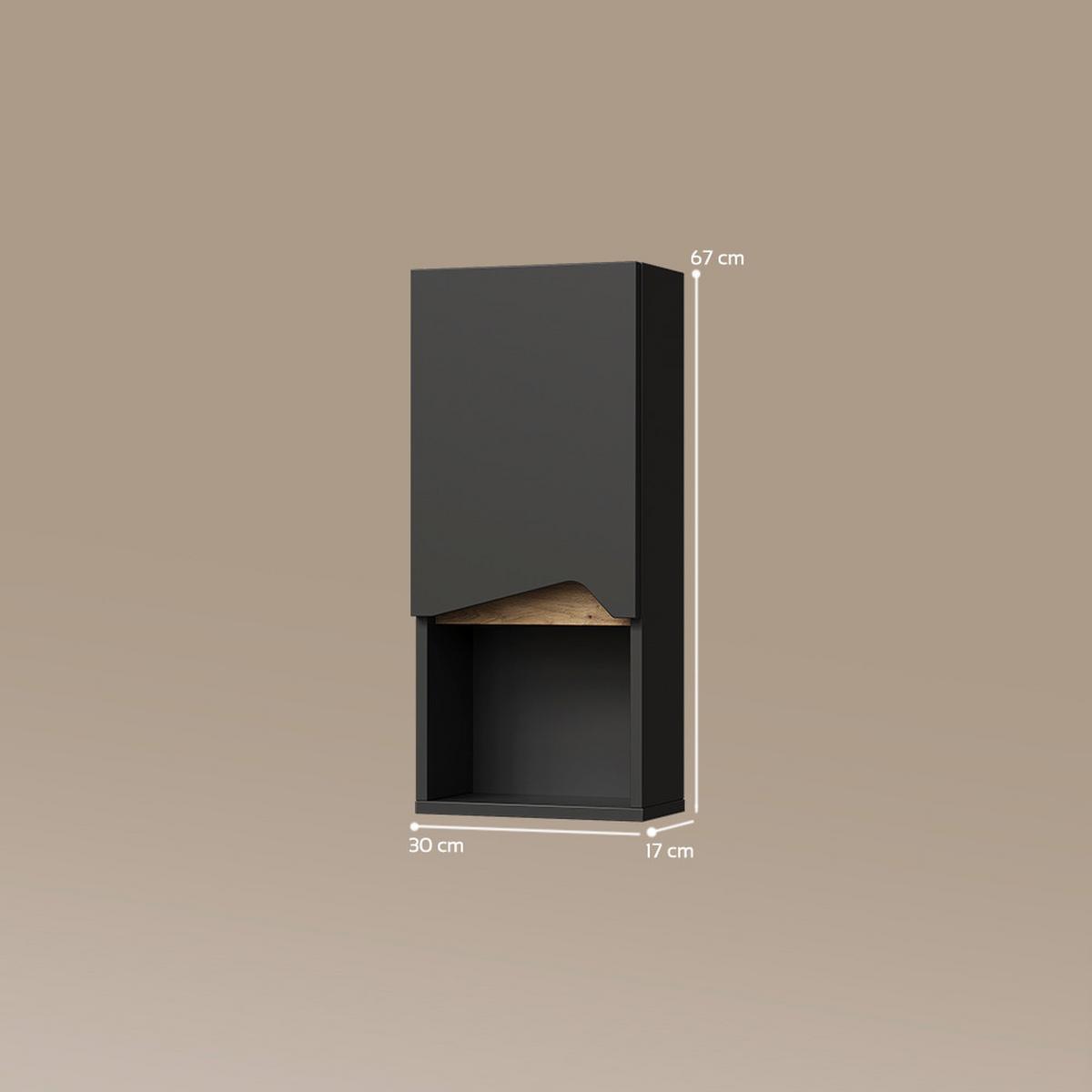 BADSCHRANK Timavo Anthrazit 30 x 67 cm mit Tür und offenem Fach - Anthrazit, Holzwerkstoff (30/67/17cm) - Livinity®