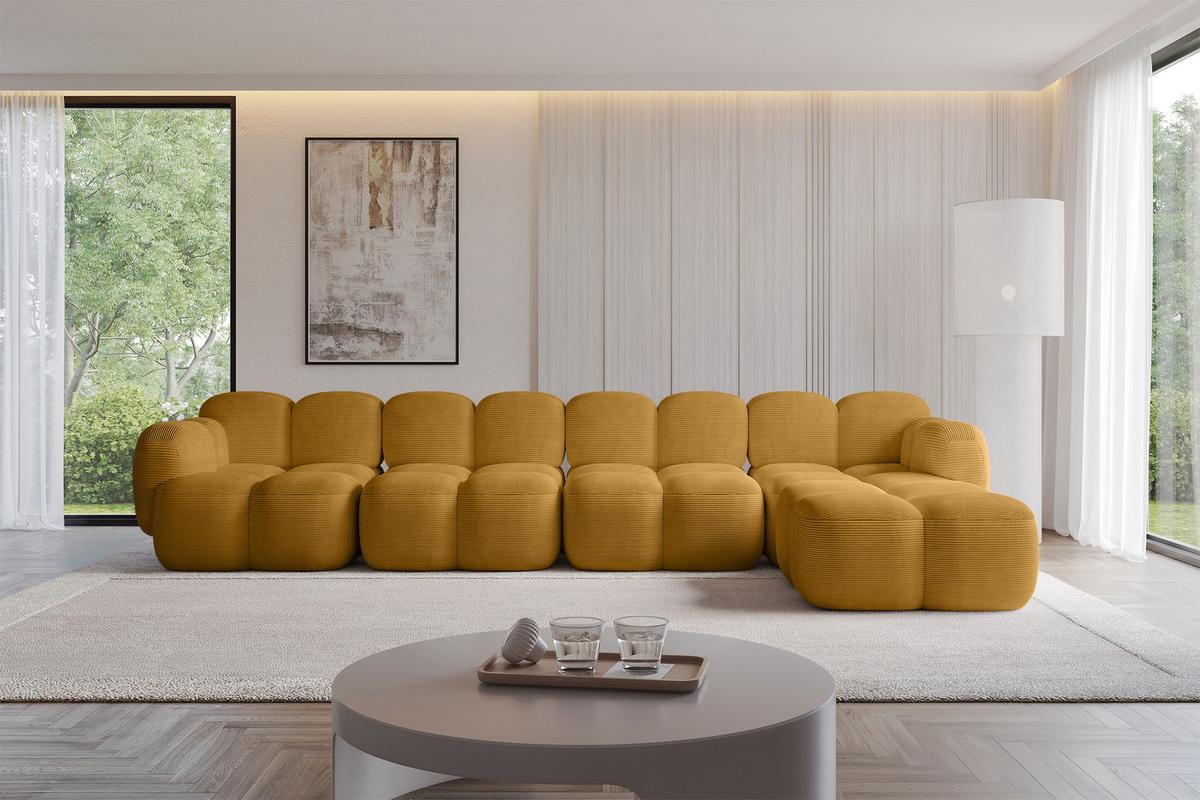 ECKSOFA modulares Sofa Rechts Miko-L3 390x205x75 Senfgelb Cord - Schwarz/Honig, Holzwerkstoff/Kunststoff (390/205cm) - ALTDECOR