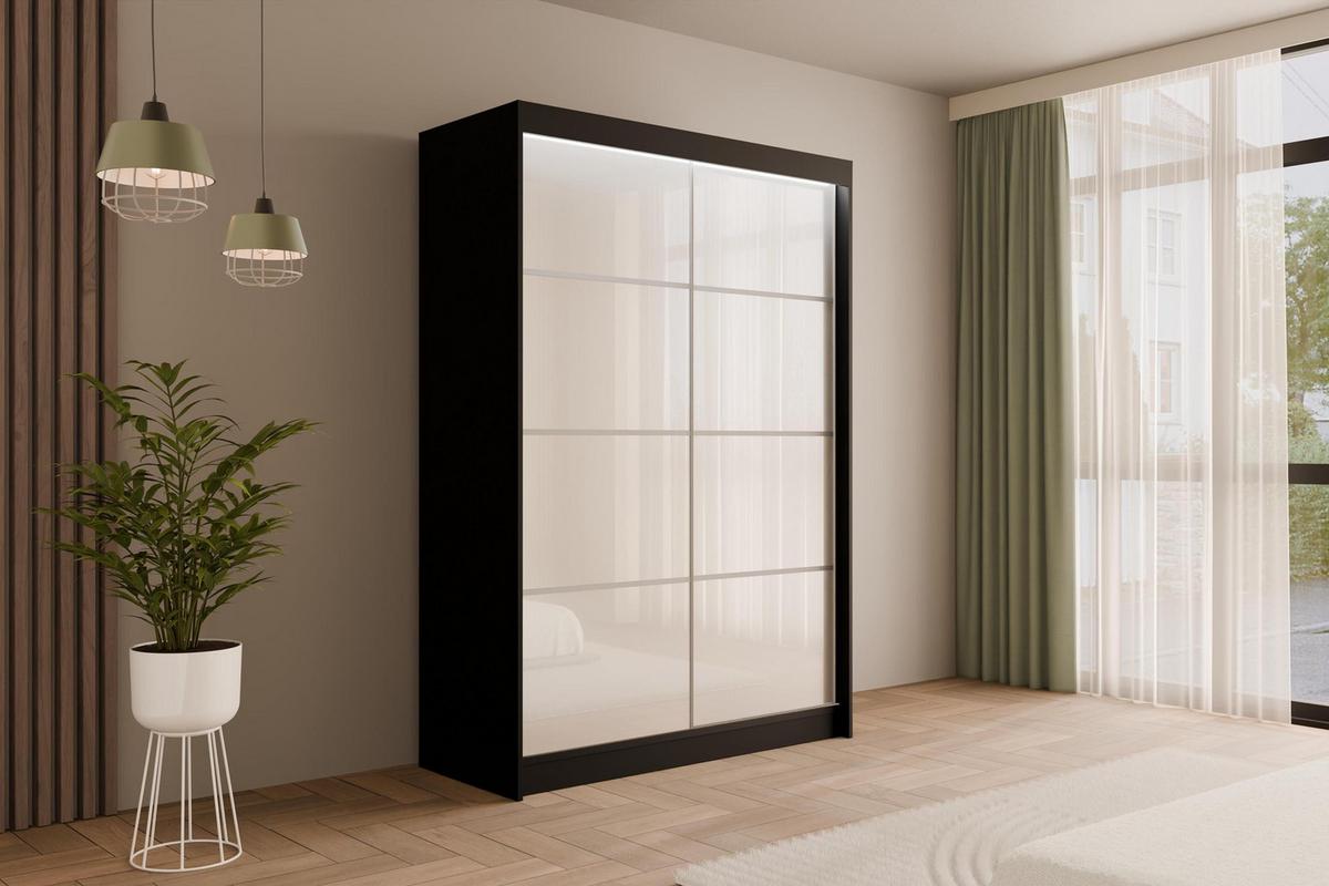 KLEIDERSCHRANK PEKA III mit LED - 120 cm - Schwarz|Weiß - Schwarz/Weiß, Holzwerkstoff (120/215/61cm) - ALTDECOR